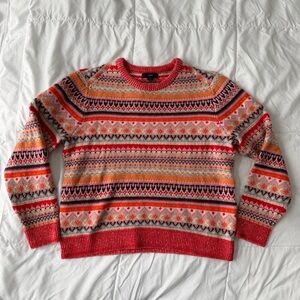 J. Crew Fair Isle Lambswool Blend Cropped Sweater Women’s M Orange Ski Lodge